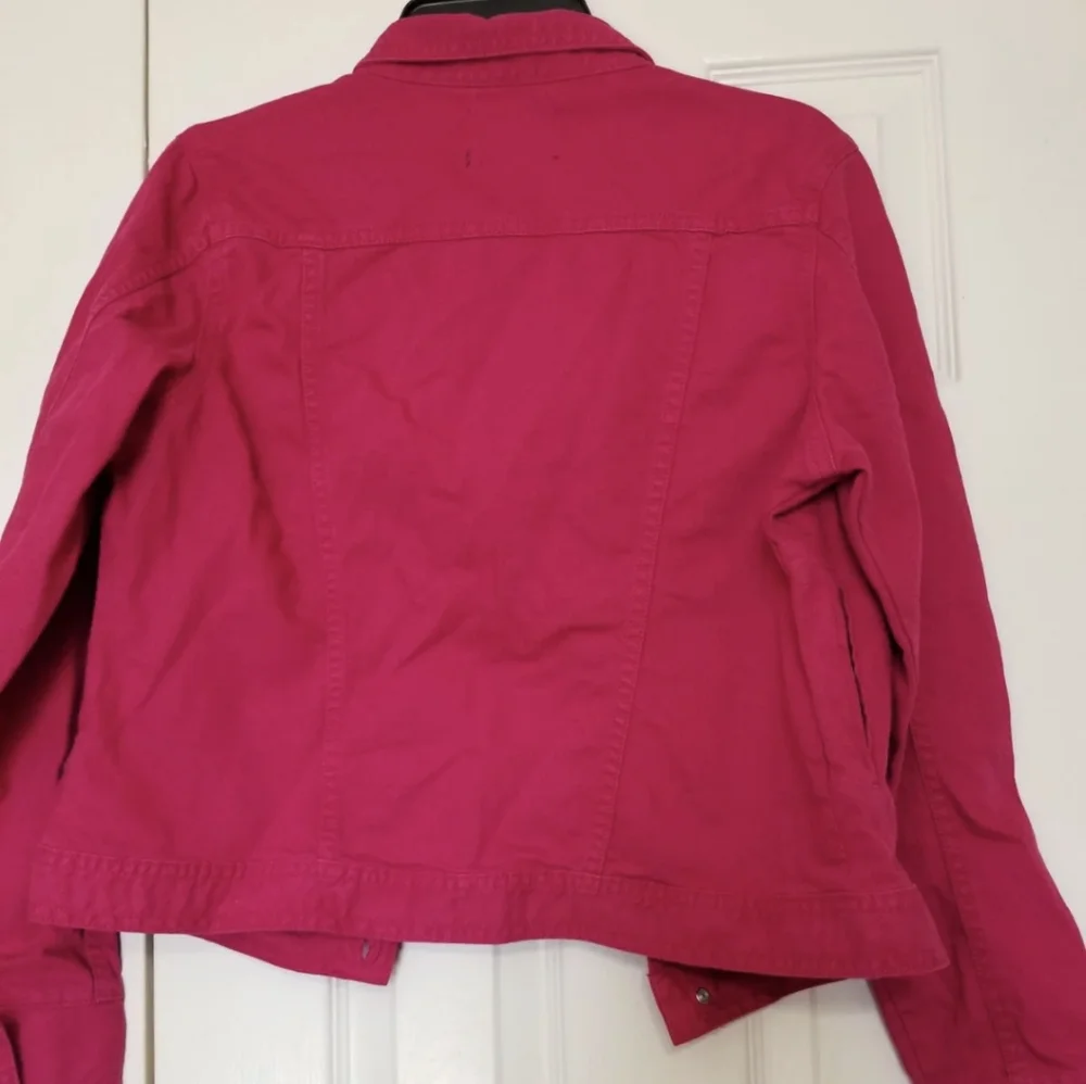 American Idol Star Hot Pink Black Gold White Fuschia Jean Denim Jacket Size L - Picture 5 of 5